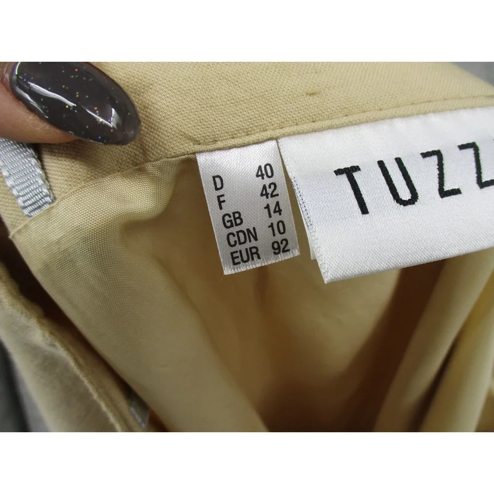 TUZZI Skirt Womens 40 US 10 Linen Blend Flounce Office A Line Artsy‎ Beige Zip